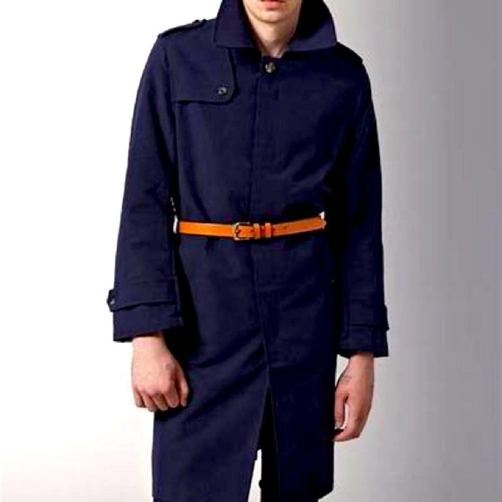 Creep trench coat with leather belt in navy